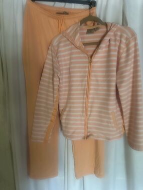 Mountain Lake Peach and White Striped Zip Hoodie Vest